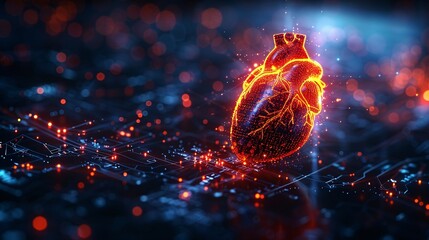 Digital Heartbeat Graph Superimposed on Futuristic Circuit Board