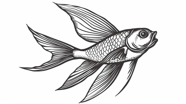 recommend clip art: A Detailed Line Drawing of a Flying Fish