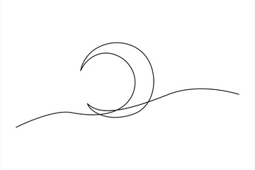 Continuous one line drawing of moon icon. Crescent moon for Ramadan isolated on white background outline vector art illustration