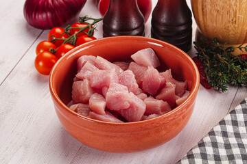 Diced raw turkey fillet cubes