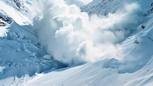 Massive Snow Avalanche in Mountain Range with Ai generated.
