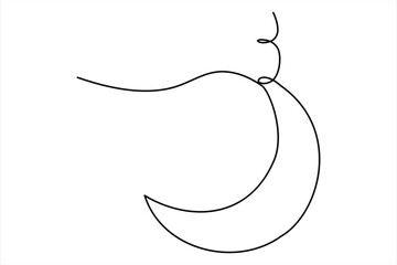 Continuous one line drawing of moon icon. Crescent moon for Ramadan isolated on white background outline vector art illustration