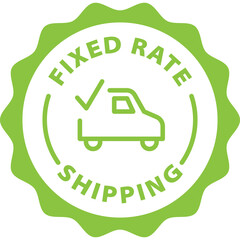 green fixed rate shipping outline icon round rounded circle badge stamp label isolated on transparent background