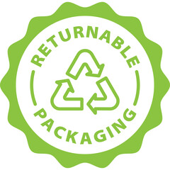 green returnable packaging outline icon round rounded circle badge stamp label isolated on transparent background