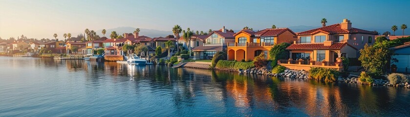 Fototapeta premium Coastal community with homes along the shore
