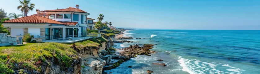 Fototapeta premium Coastal community with homes along the shore