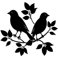 Two birds sitting on a branch silhouette vector illustration design