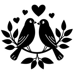 Fototapeta premium Two birds sitting on a branch silhouette vector illustration design