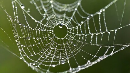 Spider webs in green blurred background, nature and animals concept