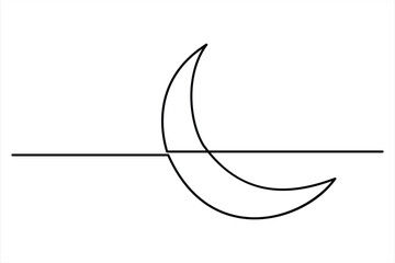 Continuous one line drawing of moon icon. Crescent moon for Ramadan isolated on white background outline vector art illustration