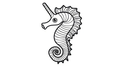 A Detailed Line Drawing of a Unicorn Seahorse