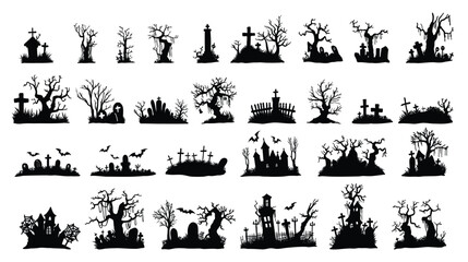 Set of halloween silhouette illustration on white background.Halloween vector for decoration or sticker