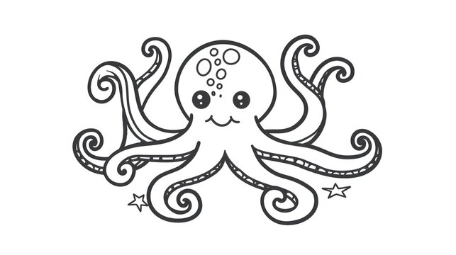recommend clip art: Hand-Drawn Cartoon Octopus with Swirling Tentacles and Stars