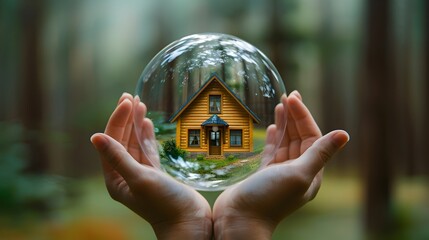 Hands Holding a House Inside a Protective Bubble Symbolizing Home Insurance and Security