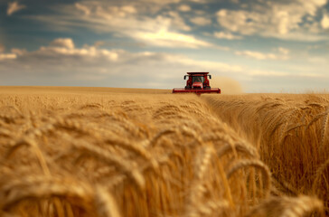 Fototapeta premium Combine Harvester in Wheat Field 