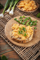 Slice of bread with homemade eggs salad
