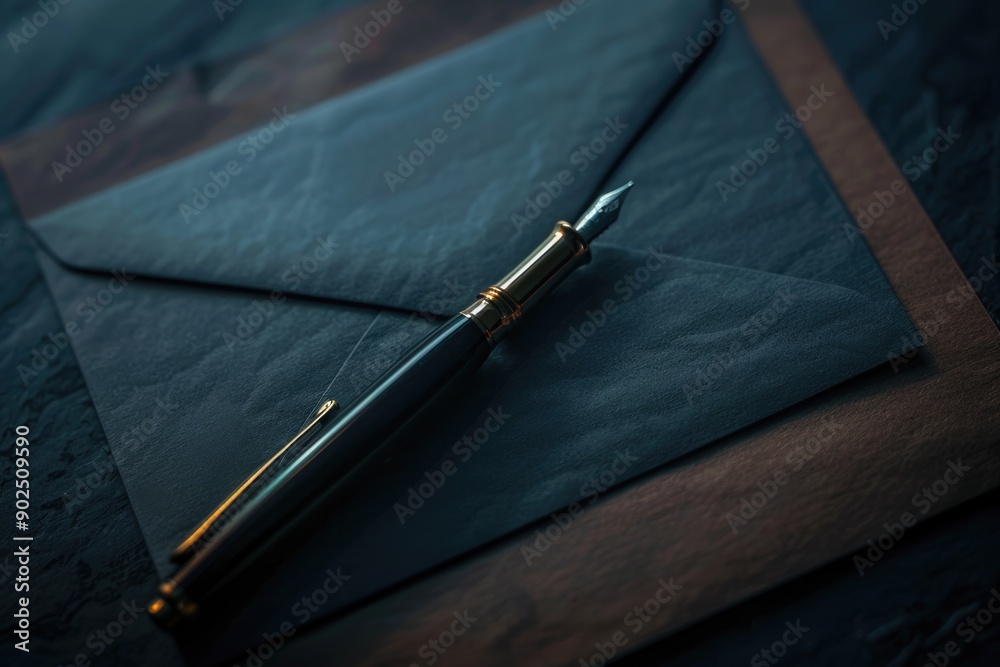 Aufkleber a pen resting on top of an envelope, ready to write