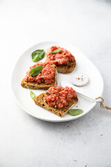 Traditional steak tartare on toast