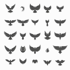 Wings flat icon, angel wings emblem, bird feathers minimal silhouette, pigeon sign, spirituality symbol