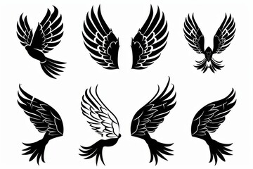 Obraz premium Wings flat icon, angel wings emblem, bird feathers minimal silhouette, pigeon sign, spirituality symbol