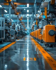 Fototapeta premium Factory floor with machinery manufacturing reinforced industrial components