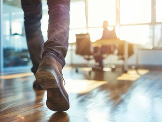 People walking to a meeting room, busy and blurry background at the office