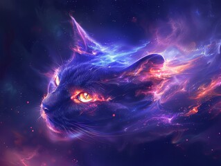 Cosmic Cat with Glowing Fur and Stars