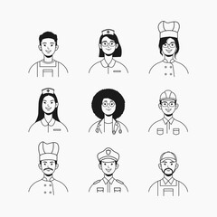 Labor Day Avatar Profile Flat Line illustration set