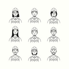 Labor Day contractor worker Avatar Profile Flat Line illustration set