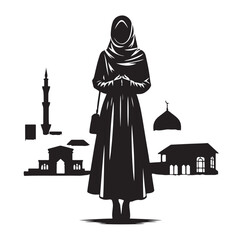 Obraz premium Hijab Style Standing Silhouettes Vector Illustration