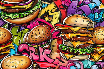 Seamless colorful pattern with fast food