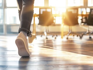 People walking to a meeting room, busy and blurry background at the office