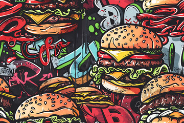 Seamless colorful pattern with fast food