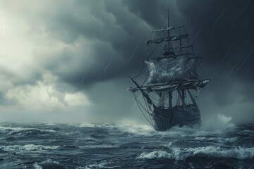 Ship Sail. Pirate Ship Sailing through Stormy Seas on Epic Maritime Journey
