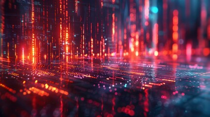 A captivating digital landscape with glowing lines and vibrant colors, representing data flow and technology in a futuristic design.