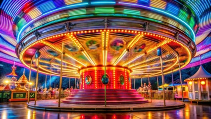Carousel of Lights - Long Exposure, Colorful, Motion Blur, Festive, Carnival, Amusement Park