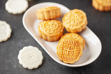 Homemade mooncake.  Chinese bakery product traditionally eaten during the Mid-Autumn Festival....