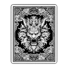 game card with a dragon head and ornament on the side
