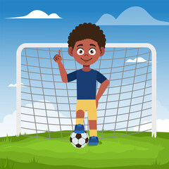 Fototapeta premium African American kids playing football sport character hand sign