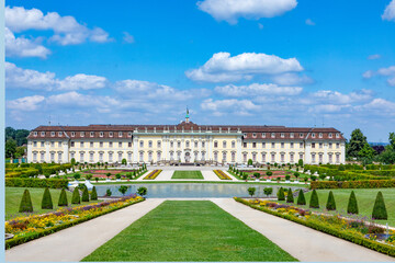 Entrance to royal palace - panoramic view. Baden-Wurttemberg, Ludwigsburg, Germany