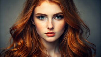 Fototapeta premium Close-up Portrait of a Woman with Red Hair, Photography, Studio, Natural Beauty, Redhead, Woman, Portrait