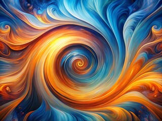 Vibrant abstract artwork featuring a mesmerizing blue and orange swirl, blending harmoniously to create a stunning visual effect with energetic and playful undertones.