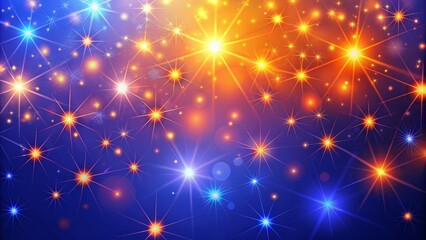 Cosmic Starry Sky with Bright Glowing Stars, Digital Art, Abstract Background, Blue and Orange Colors, Stars, Galaxy, Space