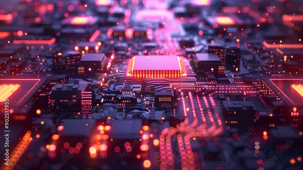Poster glowing quantum computer with futuristic data streams in a high tech lab cyber background concept