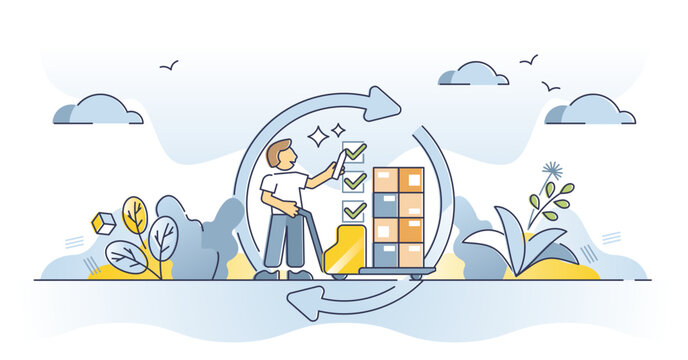 Inventory turnover and stock product turn ratio calculation outline concept, transparent background.Efficient assets circulation rating for accounting without overstocking illustration.