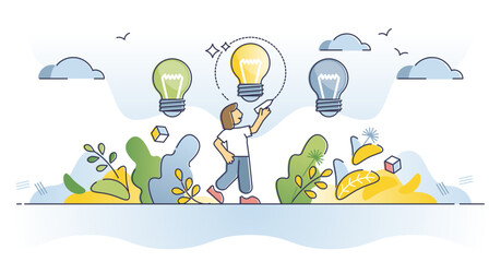 Vision and ideas as creative project selection for business outline concept, transparent background. Innovation organization or strategy management.