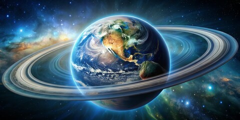 Earth with Rings A Cosmic Perspective, space, planets, universe, fantasy