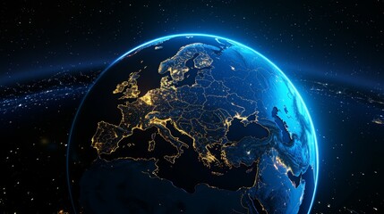 Earth's Night Lights A Digital Rendering of Europe's Cityscapes, Space, Night, Globe, Earth,