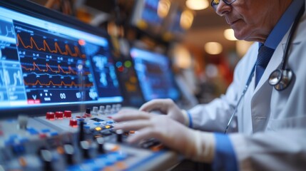 a cardiologist examines a patient's cardiogram.