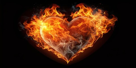 Fiery Heart, Digital Art, Flaming Heart, Love, Passion, Abstract , fire